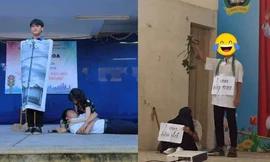 Khi hội teen trổ tài làm “diễn viên“: Hóa thân thành hòn đá, dòng sông đến cả cột điện