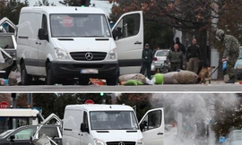 Chiếc ô tô bán tải màu trắng tại hiện trường 