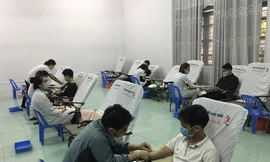 Sinh viên ĐH Bách khoa Đà Nẵng xếp hàng chờ hiến máu giữa tiết trời lạnh giá. Ảnh Đức Thảo 