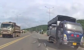 Tạm giữ giấy phép của lái xe tải chạy như 'xiếc' trên quốc lộ 56