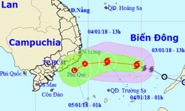 Vị trí và hướng di chuyển của cơn bão số 1. Ảnh: NCHMF.