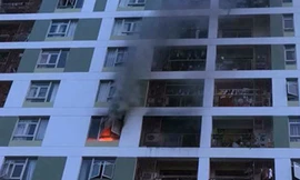 Cháy căn hộ chung cư Parc Spring ở quận 2. Ảnh: Thái Hà.