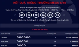 Kết quả kỳ quay thứ 288 sản phẩm Mega 6/45 ngày 25/5.