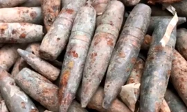 Đầu đạn trong vườn nhà dân ở Hưng Yên. Ảnh: CTV.