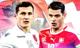 Taulant Xhaka (trái) của Albania sẽ đối đầu người em Granit bên phía Thụy Sỹ. Ảnh: Skysports.com