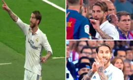 Ramos vỗ tay khiêu khích trọng tài khi nhận thẻ đỏ.