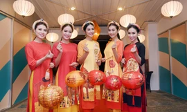 Ngọc Hân cùng dàn người đẹp diễn áo dài tại tiệc chào mừng APEC