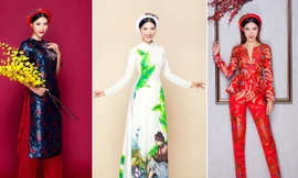 Á hậu Hoàng Oanh xinh đẹp quyến rũ với áo dài cách tân đón Tết