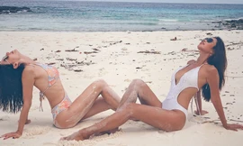 Hà Anh và Hoa hậu Hoàn vũ 2005 thiêu đốt ánh nhìn trên biển