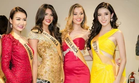 Huyền My diện đầm xẻ nổi bật giữa dàn thí sinh Miss Grand