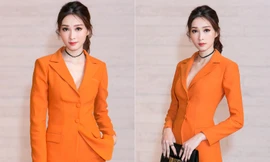 Hoa hậu Thu Thảo mặc vest cam rực rỡ, nổi bật trên thảm đỏ