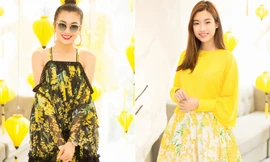 Đỗ Mỹ Linh và Lệ Hằng đọ sắc với váy hoạ tiết hoa mimosa vàng rực