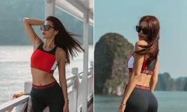Minh Tú khoe eo 'con kiến' và vòng ba nảy nở gợi cảm giữa vịnh Hạ Long