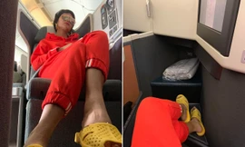 Mặc sành điệu nhưng H'Hen Niê lại đi dép tổ ong 'huyền thoại' lên máy bay