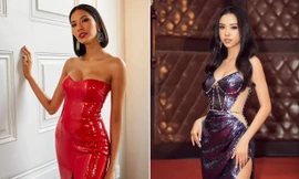 Á hậu Hoàng Thuỳ, Thuý An cùng diện váy cúp ngực khoe vòng 1 hút mắt 