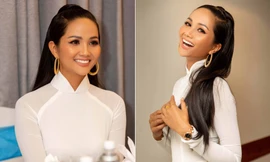 H'Hen Niê lại gây chú ý với tóc dài thướt tha và áo dài trắng tinh khôi