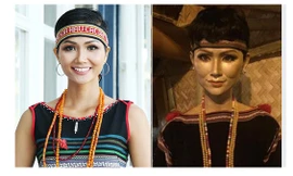 H'Hen Niê ngoài đời thực (trái) và phiên bản tượng sáp.