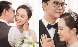 Ảnh cưới lung linh của NSND Trung Hiếu và vợ kém 19 tuổi 