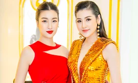 Hoa hậu Mỹ Linh, Á hậu Tú Anh 'đọ sắc' gợi cảm với váy xẻ táo bạo