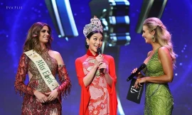 Hoa hậu Phương Khánh diện áo dài lộng lẫy dự đêm chung kết Hoa hậu Trái đất Mỹ 