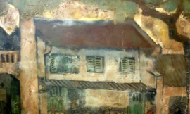 Tác phẩm: Quán Café Lâm, Họa sỹ: Bùi Xuân Phái, Sáng tác: 1963, chất liệu: Sơn dầu