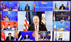 Hội nghị Bộ trưởng Ngoại giao ASEAN - Mỹ diễn ra trực tuyến sáng 10/9Ảnh: Tuấn Anh