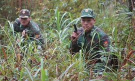 Đội Vũ trang Đồn Biên phòng cửa khẩu Chi Ma (BĐBP Lạng Sơn) mật phục đánh bắt tội phạm trên biên giới. Ảnh: Nguyễn Minh
