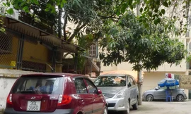 Xe đậu đỗ chắn lối đi và khu vui chơi của trẻ em ở khu tập thể G4 Ảnh: Xuân Phú