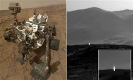 Curiosity và ảnh đốm sáng được cho là do tàu thăm dò này chụp được. Ảnh: Telegraph