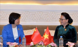 Chủ tịch Quốc hội Nguyễn Thị Kim Ngân và Phó Ủy viên trưởng Nhân đại Trung Quốc Thẩm Dược Dược