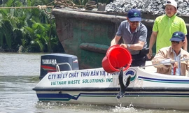 ông David Dương, Chủ tịch kiêm Tổng giám đốc VWS cùng công nhân viên thả cá.