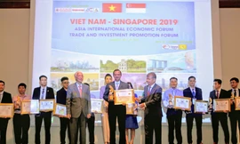 Basker Rangachari, Giám đốc Marketing, đại diện FE CREDIT nhận giải thưởng tại Diễn đàn kinh tế quốc tế ASIA 2019 tổ chức tại Singapore 