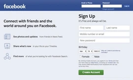Màn hình đăng ký của Facebook.