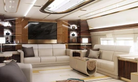 Nội thất sang trọng và tiện nghi trong phòng khách của Boeing 747-8 VIP. (Ảnh: NY Daily )