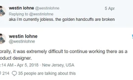 Nhà thiết kế sản phẩm Westin Lohne thông báo về quyết định nghỉ việc của mình. Ảnh: Twitter.