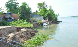 Lở sâu trên Sông Tiền, nhà cửa chực chờ bị nuốt trọn
