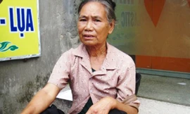 Bà Võ Thị Đào (67 tuổi) ngồi đợi cháu thi. 