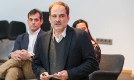 Ông Sergio Louro, Giám đốc ngành hàng di động của MediaMarkt phát biểu tại Lễ ra mắt thương hiệu và sản phẩm Vsmart tại Tây Ban Nha ngày 20/3