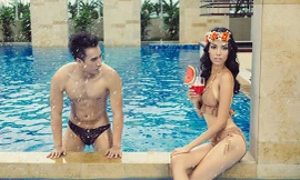 Siêu mẫu Lan Khuê nóng bỏng với bikini đan len