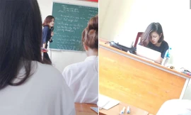 Nữ giảng viên gây chú ý sau khi bị chụp lén trên lớp. Ảnh: FB.