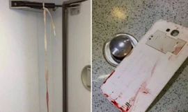 Chiếc ốp điện thoại và đoạn dây giày được cho là đồ vật người đàn ông dùng để tự tử. Ảnh: Coconuts.