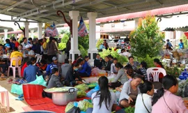 Hàng trăm người giúp việc trong khuôn viên UBND tỉnh Attapeu