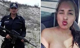 Nữ cảnh sát Mexico và bức ảnh gây xôn xao. Ảnh: The Sun