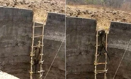 Dùng thang tre giải cứu báo hoang dưới giếng sâu 6 mét