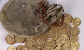 Số tiền xu vàng được phát hiện.