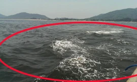 Vệt đen nằm sát bờ biển xã Xuân Thắng, xã Kỳ Xuân, rộng khoảng 200m, chiều dài chưa xác định (Ảnh do PCT tỉnh Hà Tĩnh cung cấp)