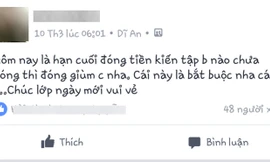 Trang nhắn tin hối thúc thành viên trong lớp đóng tiền.