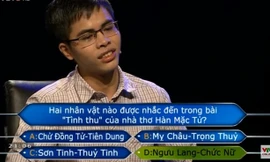 Lê Hữu Hiếu thông minh trả lời đúng câu hỏi mang về 30 triệu. Ảnh cắt từ clip.