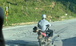 Đường đèo Lò Xo xuất hiện nhiều vết nứt dài, đứt gãy