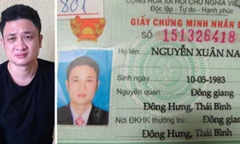 Đối tượng Đức “Cổ Lễ” khi bị bắt (ảnh trái). CMND giả mà Đức mang theo để sử dụng.